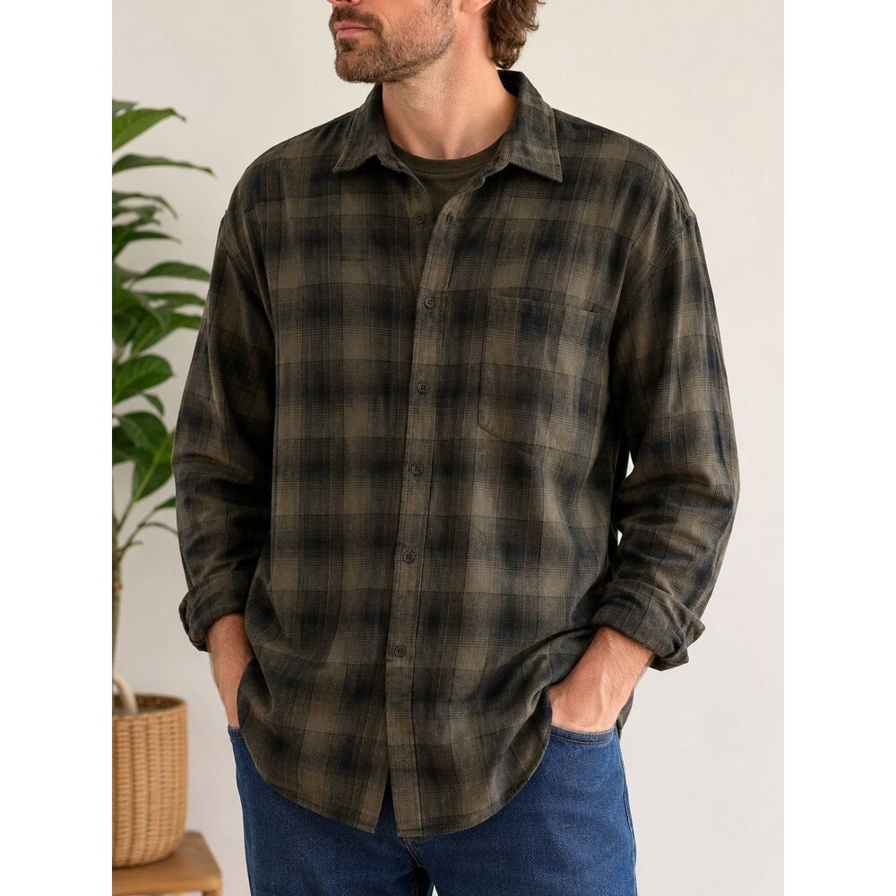 APT. 9 Seriously Soft Flannel Shirt XXL NWT Olive Gray Plaid Button Front Cotton
